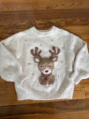 Zara Cozy Cream Reindeer Crewneck Sweater 2-3 Years Old